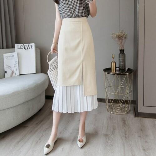 Fashion Skirt Womens Spring Summer 2021 New Slim Stitching Pleated Split Fork A Word Elegant Step Femme Jupe l30