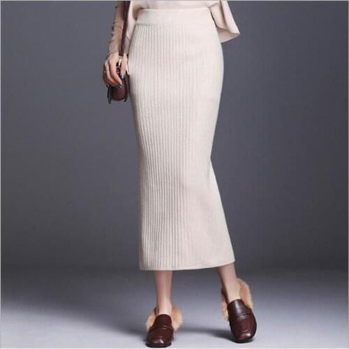 Pencil Skirt High Waist 2019 Autumn Winter Women Elegant Knitted Bodycon Skirt Black Solid Ladies Office Wear Skirts CL100
