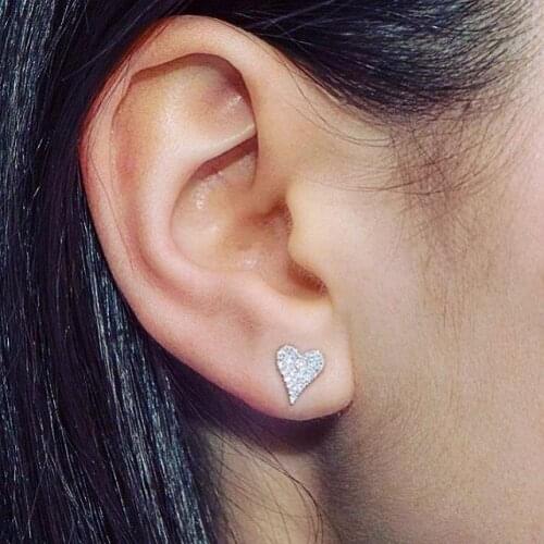 Real 925 Sterling Silver sweet mini shiny pave cz heart earrings for women cute girl romantic delicate love Fashion gift Jewelry