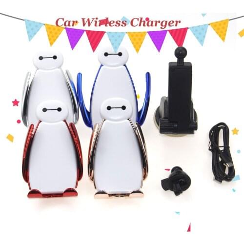 10W Auto Baymax Clamping Wireless Car Charger Air Vent Holder 360 Rotation Charging Mount Bracket