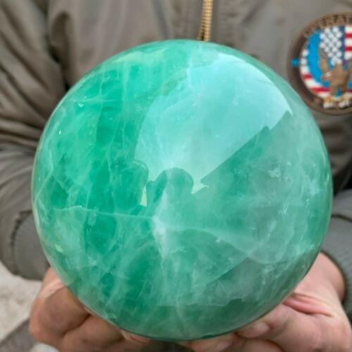 200mm Natural Green Fluorite Ball Quartz Crystal Healing Sphere Reiki Stone 06