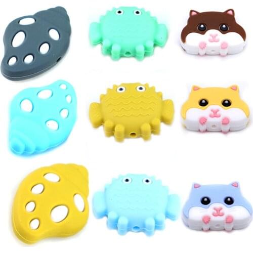5PCS Silicone Teether Teething Beads Abimal Silicone Beads For Baby Infant BPA Free Food Grade Chewable Chewing Teething Chain