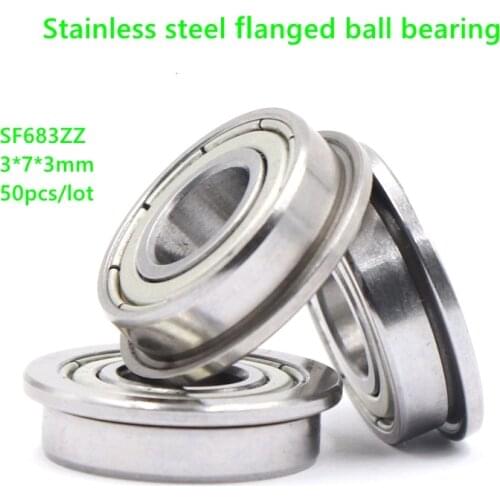50pcs/lot ABEC-5 SF683ZZ 3x7x3 stainless steel flange ball bearing Miniature SF683 -2Z 3*7*3mm