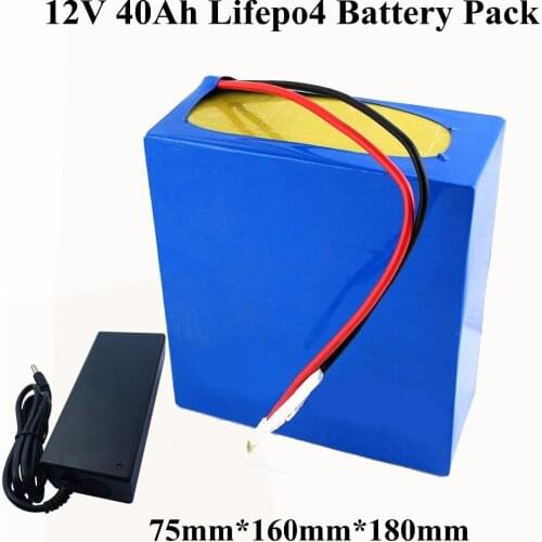 12v 40Ah lifepo4 battery pack 12v 40ah high capacity lithium battey for outdoor power supply fishing e-bike scoote + 3A charger