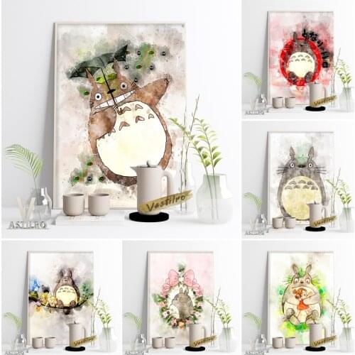My Neighbor Totoro Watercolour Cartoon Role Poster Miyazaki Hayao Classic Anime Movie Art Prints Child Gift Kids Bedroom Decor