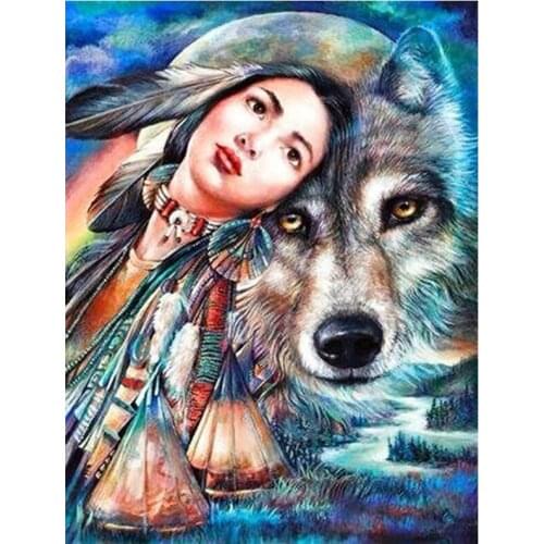 Diamant Diy 5D Diamond Painting Cross Stitch Girl And The Wolf Needlework 3D Diamond Embroidery Full Diamond Decorative Stickers
