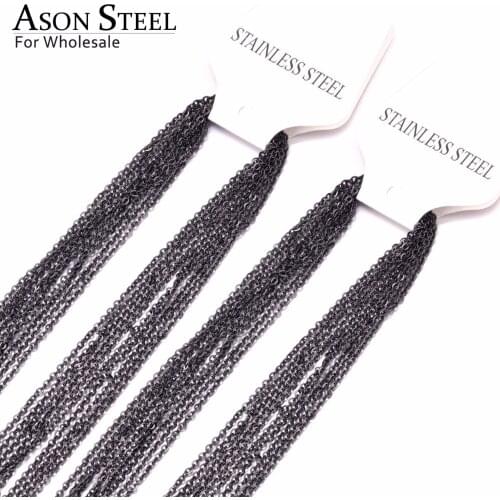 ASONSTEEL 1MM Black Color Chains Necklaces Stainless Steel Link Chains 10pcs/Lot Wholesale Chain Jewelry