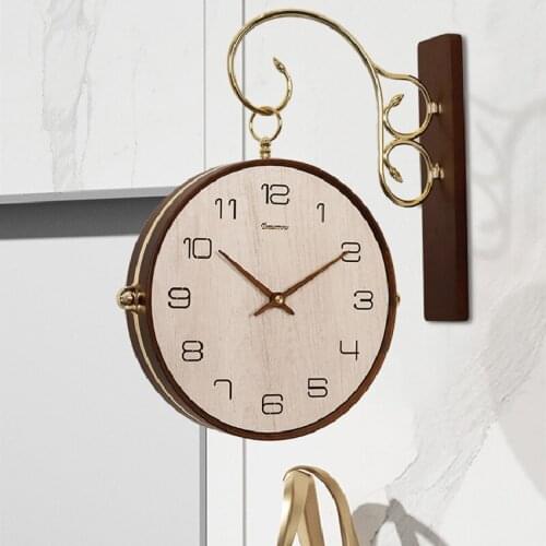 Nordic Creative Wall Clock Wood Double Sided Simple Living Room Wall Clock Modern Design Horloge Murale Home Decoration DG50WC