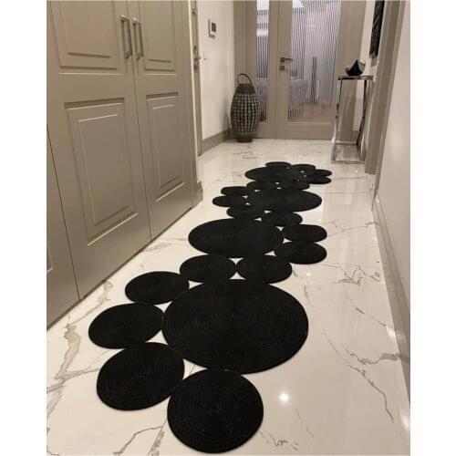 Brooklyn Color Jute Straw Look Fringed Non-Slip Base Round Modern Rug -377