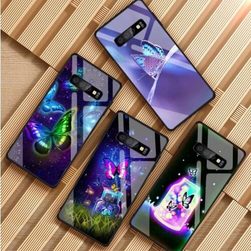 Butterfly Tempered Glass Phone Case For Samsung Galaxy S8 S9 S10 S20 PLUS J6 J8 2018 NOTE 8 9 10 Cover Shell