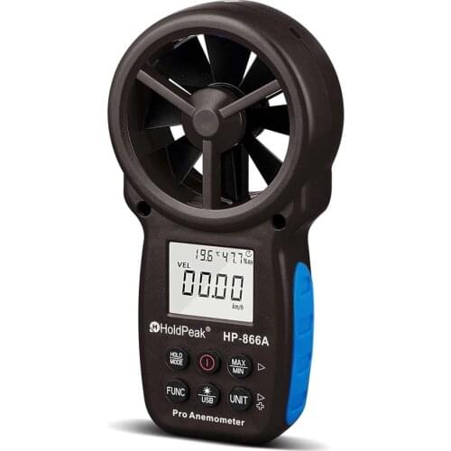 HoldPeak 866A Digital Anemometer - Wind Speed Meter Measures Wind Speed,Temperature,Wind flow with Data Hold & USB