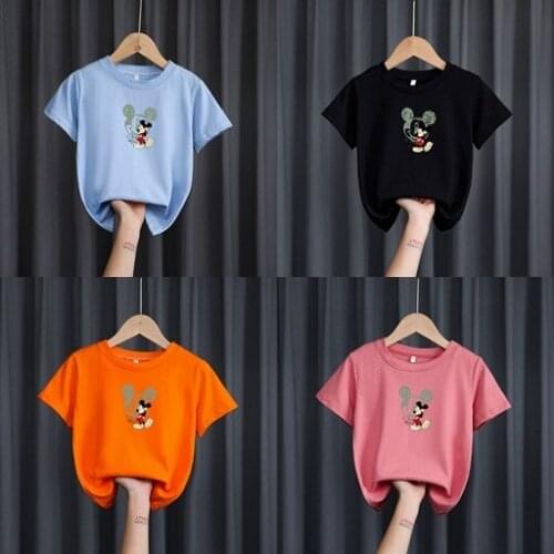 Disney Childrens Summer T-shirt Boys Girls Cartoon Mickey Short Sleeve Bottoming Shirt Cotton Kids Clothing Half Sleeve T-shirt
