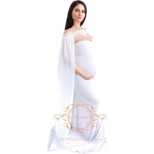 Stretchy Bodycon Dress and Chiffon Cape For Maternity Photography Pregnancy Photo Shoot Long Dress