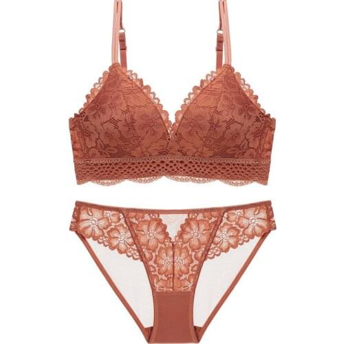 French Sexy Lingerie Lace Comfortable Thin Bra Bra Lady No Steel Ring Gathered Bra Suit Lingerie Set Push Up Lingerie Panty Set