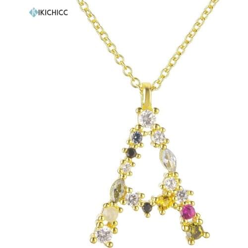 Kikichicc 925 Sterling Silver Gold Initial A Alphabet 26 Letter Name Pendant M Necklace For Women Colorful Crystal Jewelry