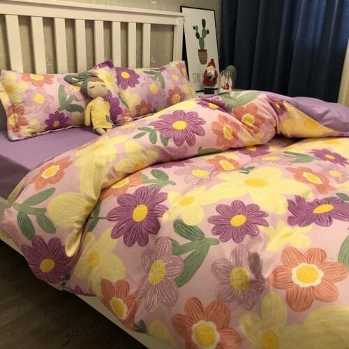 Floral Bedding Set with Flat Sheets Duvet Quilt Cover Pillowcase for Kids Girls Queen Single Boys Bed Linen Home Textiles
