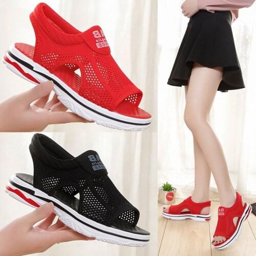 Fashion sports 2021 Summer New Mesh Soft Bottom Casual Breathable Running Shoes Flat Student Fish Mouth Shoes 35-40