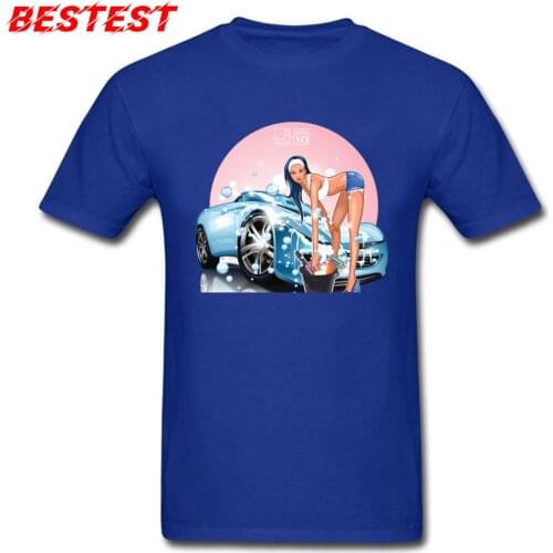 Fashion Men T-shirt Mens Blue T Shirt Car Wash Pin Up Girl Print Sexy Tshirt 100% Cotton Clothes Unique Short Sleeve Tops & Tees