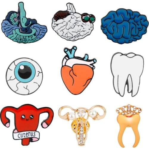 Cartoon Human Organs Corsage Brooch Brain Eye Teeth Heart Uterus Brooch Pins Badge Enamel Pins Gifts