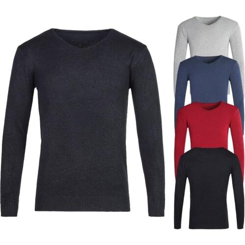 Men Solid Color V Neck Long Sleeve Slim Pullover Plus Size Knitted Sweater Casual Streetwear