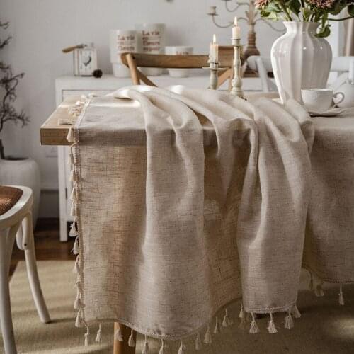 Solid Cotton and Linen Tablecloth Soft Retro Table Cover INS Tassel Rectangle Cloth Obrus Tafelkleed mantel de mesa