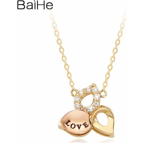 BAIHE Solid 18K Yellow Rose Gold 0.06ct Round Natural Diamonds Engagement Trendy Fine Jewelry Beautiful leaf diamond Necklaces