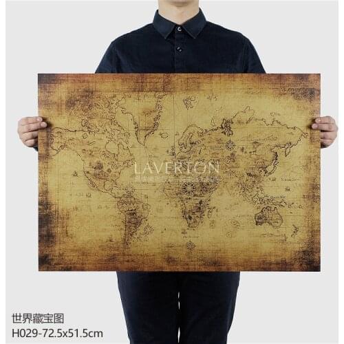 PC001 Large Retro Nostalgic Paper World Treasure Map 72.5*51.5 Map Poster Wall Chart Home Decoration Wall Sticker