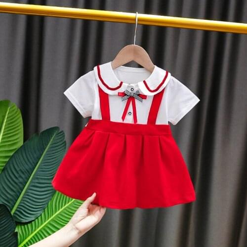 Toddler Girl Dress 2021 Summer New Cute Baby Child Doll Collar Bow Straps Patchwork Princess Vestidos 0-2 Years Baby Clothing