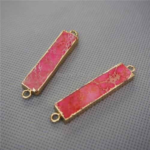 MU150907104 Seidiment Jaspers Bar Connector Gold Color Electroplated Link Double Bail Charm Pendant