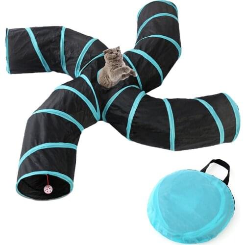 Portable Pet Cat Toy Collapsible Pet Cat Tunnel S-type Four-channel Cat Tent Play Tunnel Interactive Pet Toys With Bag