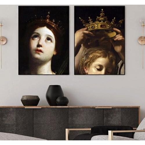 Crown Woman Portrait Altered Art Print Antique Oil Painting On Canvas Poster Abstract Vintage Gallery Wall Pictures Decoration