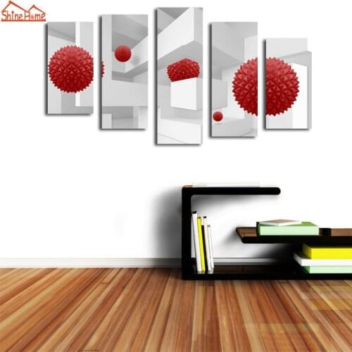 ShineHome-5pcs Canvas Prints Wall Art 3D Geometry Space Room Ball Oil Painting Abstract Picture Printing Cafe Walls Home Art
