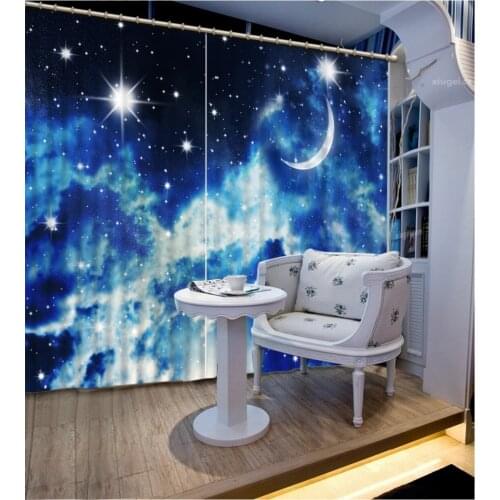 Moonlight curtains 3D Window Curtains For Living Room Bedroom night view curtains blue curtains