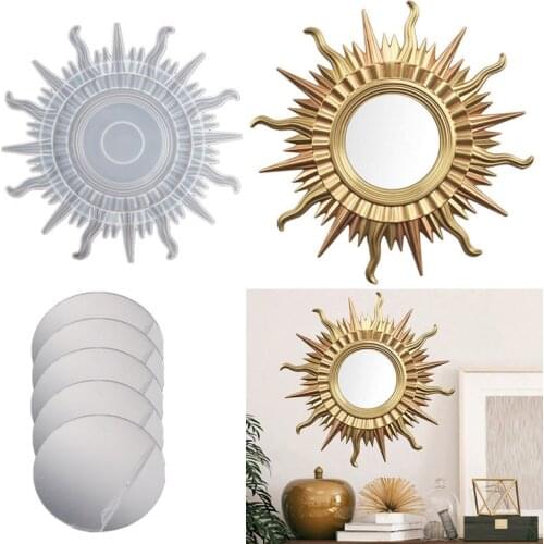 Silicone Sun Wall Mirror Hanging Decorative Resin Epoxy Mold with Mirrors Craft Molds Handmade Gift Home Bedroom Decoration