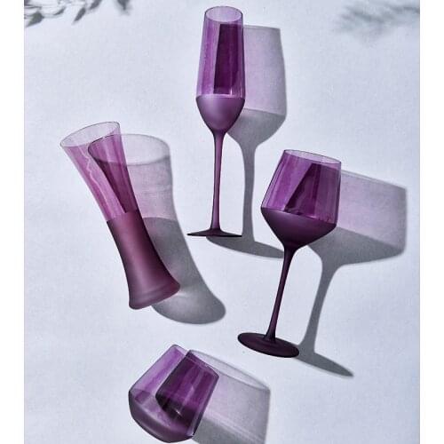 Nordic Purple Frosted Glass Wine Cup Champagne Glasses High Capacity Goblet Handmade Water Cups Party Wedding Drinkware