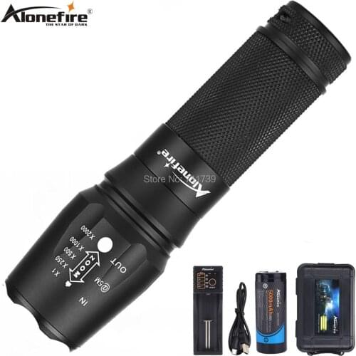 AloneFire X800 Tactical Flashlight CREE XML T6 L2 U3 LED Zoom flood light hike lantern Torch lamp AAA 26650 Rechargeable Battery