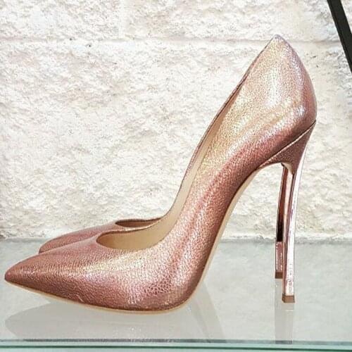 Bling Crack Leather Metal Blade Heels Pumps Sexy Lady Evening Party High Heels Pointed toe Slip-On Stage Fashion Pump Shoes