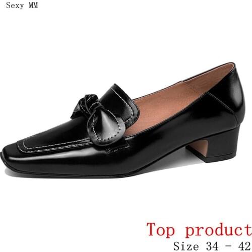 Women Med Heels Oxfords Pumps Med Heel Shoes Woman Party Shoes Kitten Heels Genuine Leather Small Plus Size 34 -40 41 42
