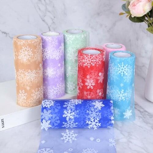 10yards*15cm Snowflake Tulle Roll Glitter Flocking Snow Organza Fabric Tutu Skirt Wedding Christmas Party DIY Decoration Supplie