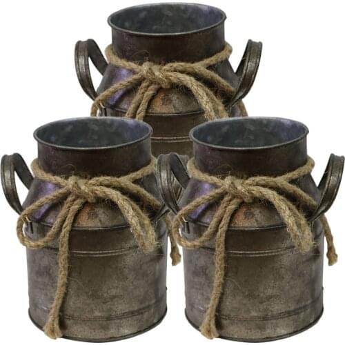 3pcs Flower Bucket Retro Iron Bucket Flower Pot Vase Decoration Ornaments Rural Style Milk Pot Bucket for Home Garden