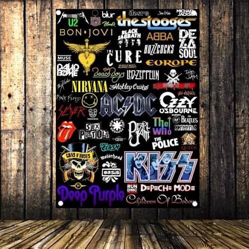 Vintage Heavy Metal Poster ROCK BAND LOGO Banners Flag Bar Poster Wall Stickers Retro Tapestry Canvas Decorative Painting A6