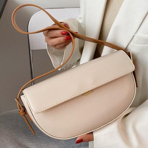 High Quality PU Leather Saddle Bags for Women 2021 New Shoulder Baguette Bags Vintage Solid Brand Designer Female Purse Handbags