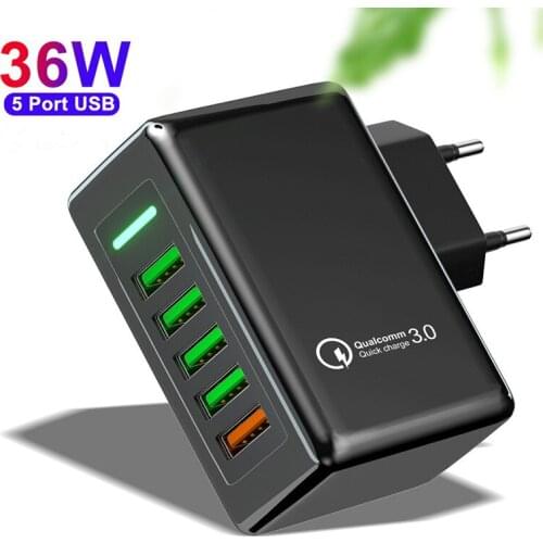 36W 5Ports USB Charger QC3.0 Fast Chargers Quick Charge EU/US Fast Charger USB Phone Charger For Huawei Tablet Charge Adapter