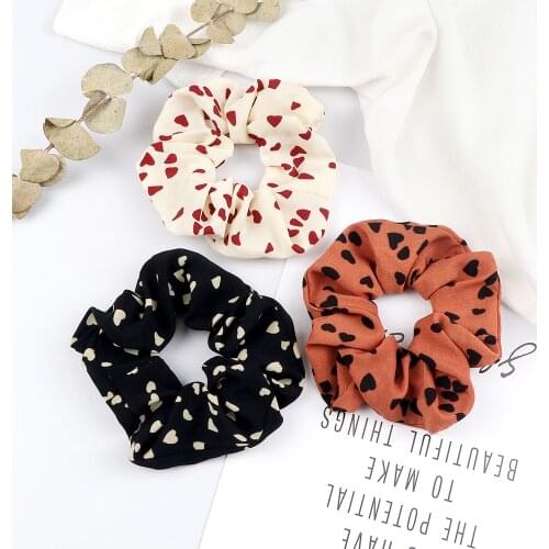 Women Elegant Large Hair Bands Accessories Heart Pattern Scrunchies Solid Colors High Elastic Hair Ties Girl Safe Headwear Gifts