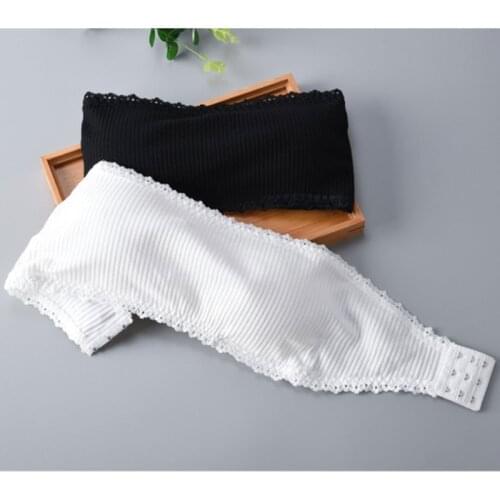 Womens Strapless Lace Trim Bandeau Bra Padded Seamless Stretch Bandeau Tube Tops