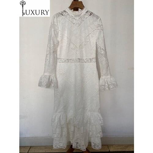 2020 Top Quality New Spring Evening Women Cascading Ruffle Lace Patchwork Flare Sleeve Midi Sexy Party Mermaid Dress Green