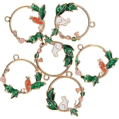 10Pcs/Lot Cute Enamel Wreath Cartton Carrot Rabbit Charms Pendants For Earrings DIY Animal Jewelry Bracelet Making Finding