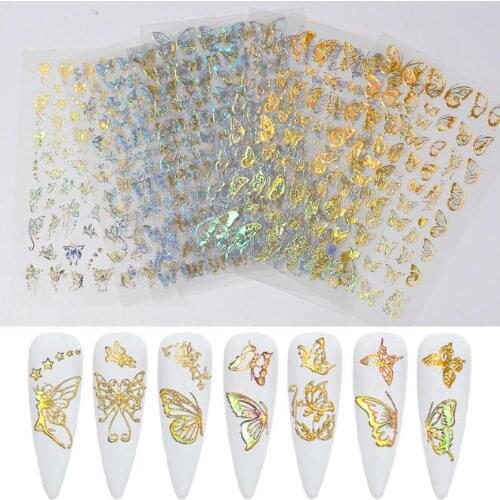 240Pcs/Lot Waterproof Nail Sticker Nail Hot Stamping Laser Thin Butterfly 3D Nail Decals Paste Ornaments Nail Arts HA2252