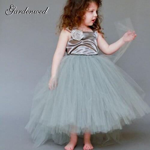 Shinny Aline Glitter Back Bow Girl Communion Dresses Kids Satin Flower Scoop Princess Dresses Sequin Applique Flower Girl Dress