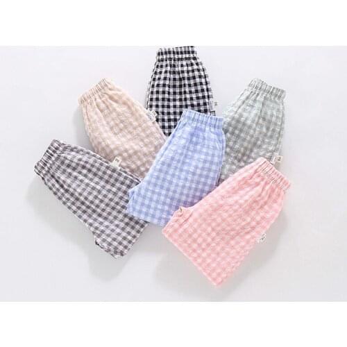 6 Colors Fashion Plaid Trousers For Toddler Girl Boys Pants Summer Cotton Linen Kids Sweatpants 1-6 Year Old Childrens Clothing